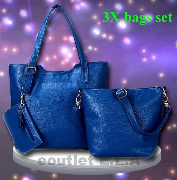 BLUE GENUINE COWHIDE LEATHER BAGS SET (3 BAGS)